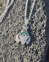 14k white gold Art Deco c.1920's diamond and emerald necklace pendant