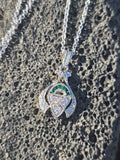 14k white gold Art Deco c.1920's diamond and emerald necklace pendant