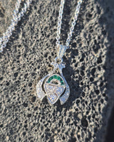 14k white gold Art Deco c.1920's diamond and emerald necklace pendant