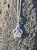 14k gold white gold sapphire and diamond Art Deco necklace pendant