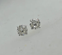 14k white gold European cut diamond scroll studs - .54ct tw