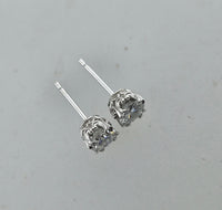 14k white gold European cut diamond Deco style scroll studs - .68ct tw