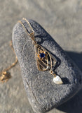 10k gold Victorian blue sapphire and pearl necklace pendant lavaliere