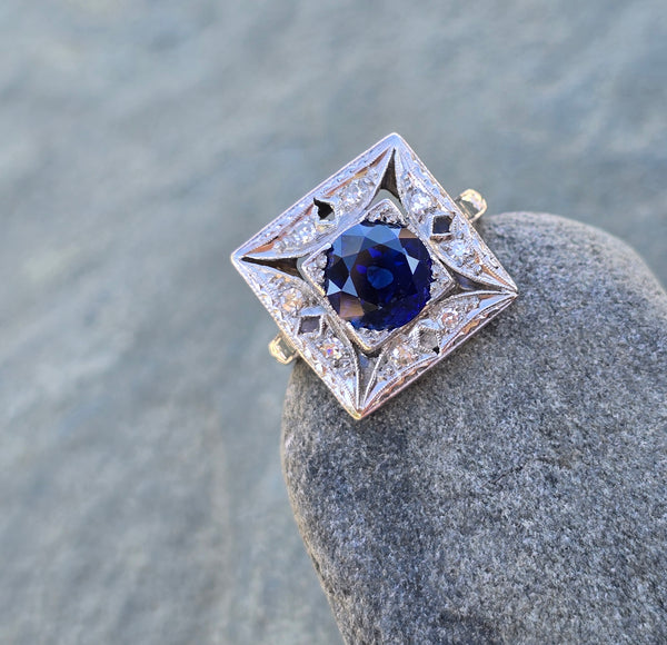 Platinum Art Deco blue sapphire and diamond vintage ring