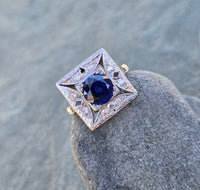 Platinum Art Deco blue sapphire and diamond vintage ring