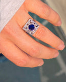 Platinum Art Deco blue sapphire and diamond vintage ring