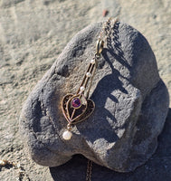 14k gold Victorian garnet and pearl necklace pendant lavaliere