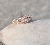 14k gold old mine cut diamond solitaire antique estate ring - apx .32ct