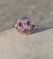 14k gold old cut diamond and ruby antique ring