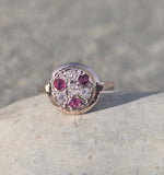 14k gold old cut diamond and ruby antique ring