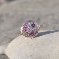 14k gold old cut diamond and ruby antique ring