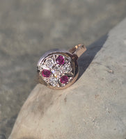 14k gold old cut diamond and ruby antique ring