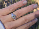 18K white gold green sapphire c.1920's filigree ring