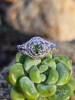 18K white gold green sapphire c.1920's filigree ring