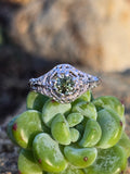 18K white gold green sapphire c.1920's filigree ring