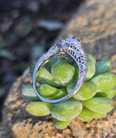 18K white gold green sapphire c.1920's filigree ring