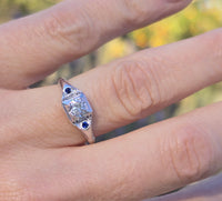 14k white gold sapphire & diamond estate ring