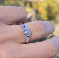 14k white gold sapphire & diamond estate ring