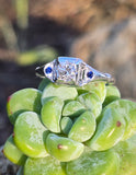 14k white gold sapphire & diamond estate ring