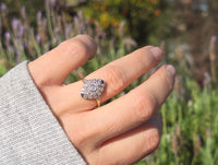 platinum top and 18ct gold two tone Deco estate sapphire and diamond ring