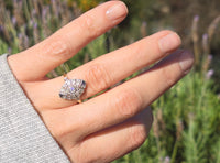 platinum top and 18ct gold two tone Deco estate sapphire and diamond ring