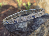 14k white gold Deco c.20's filigree diamond and blue sapphire antique bracelet