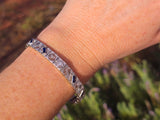 14k white gold Deco c.20's filigree diamond and blue sapphire antique bracelet