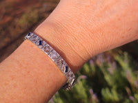 14k white gold Deco c.20's filigree diamond and blue sapphire antique bracelet