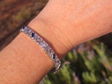 14k white gold Deco c.20's filigree diamond and blue sapphire antique bracelet