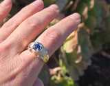 14k gold two tone Retro blue sapphire estate ring