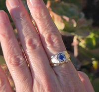 14k gold two tone Retro blue sapphire estate ring