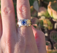 14k gold two tone Retro blue sapphire estate ring