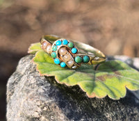 14k gold Victorian turquoise and pearl estate ring band