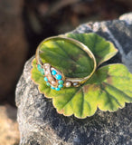 14k gold Victorian turquoise and pearl estate ring band