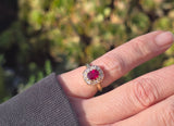 18ct gold Edwardian ruby and rose cut diamond halo ring