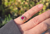 18ct gold Edwardian ruby and rose cut diamond halo ring