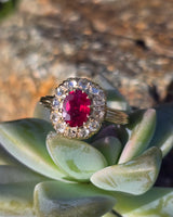 18ct gold Edwardian ruby and rose cut diamond halo ring