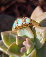 18ct gold Victorian opal & rose cut diamond antique ring - hallmarks