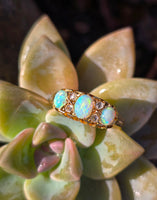 18ct gold Victorian opal & rose cut diamond antique ring - hallmarks