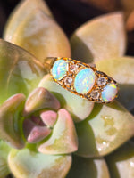 18ct gold Victorian opal & rose cut diamond antique ring - hallmarks