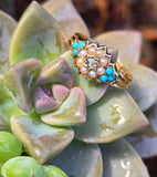 15ct gold Victorian turquoise, diamond and pearl estate ring