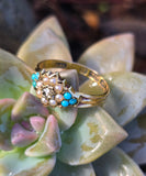 15ct gold Victorian turquoise, diamond and pearl estate ring