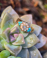 15ct gold Victorian turquoise, diamond and pearl estate ring