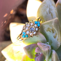 15ct gold Victorian turquoise, diamond and pearl estate ring