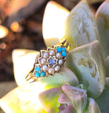 15ct gold Victorian turquoise, diamond and pearl estate ring