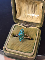 9ct gold + silver top Victorian turquoise navette antique estate ring