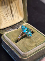 9ct gold + silver top Victorian turquoise navette antique estate ring