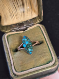 9ct gold + silver top Victorian turquoise navette antique estate ring