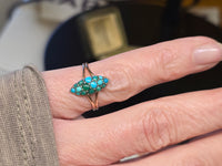 9ct gold + silver top Victorian turquoise navette antique estate ring