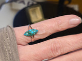 9ct gold + silver top Victorian turquoise navette antique estate ring